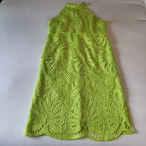 Boohoo Neon Lime Crochet Lace High Neck Midi Dress